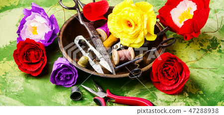 Colourful handmade paper flowers Colourful handmade paper flowers 47288938