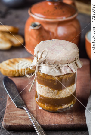 Homemade salted caramel sauce 47289388
