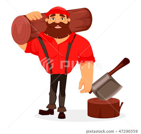 Lumberjack. Handsome logger. Cartoon character 47290359