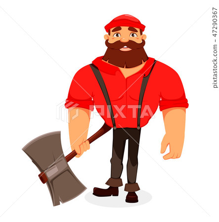 Lumberjack. Handsome logger. Cartoon character 47290367