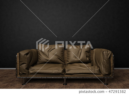 Loft interior mock up photo. Brown leather sofa. Minimalist style. Background photo with copy space Loft interior mock up photo. Brown leather sofa. Minimalist style. Background photo with copy space 47291382