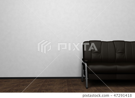 Loft interior mock up photo. Brown leather sofa. Minimalist style. Background photo with copy space Loft interior mock up photo. Brown leather sofa. Minimalist style. Background photo with copy space 47291418