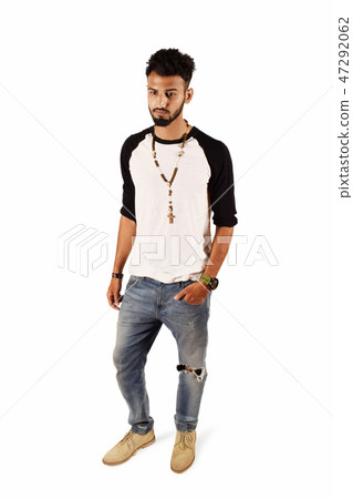 Handsome boy In black and white T-Shirt posing  47292062