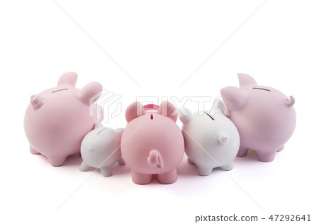 Group of piggy banks on white background Group of piggy banks on white background 47292641