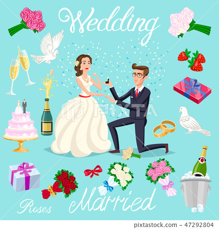 set vector wedding just married couple newlyweds  47292804
