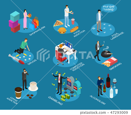 Bad Habits Sign 3d Icon Set Isometric View. Vector Bad Habits Sign 3d Icon Set Isometric View. Vector 47293009