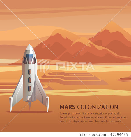 Banner Illustration Space Rocket on Surface Mars Banner Illustration Space Rocket on Surface Mars 47294485