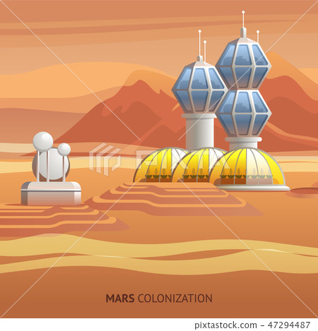 Flat Illustration Scientific Base on Surface Mars Flat Illustration Scientific Base on Surface Mars 47294487
