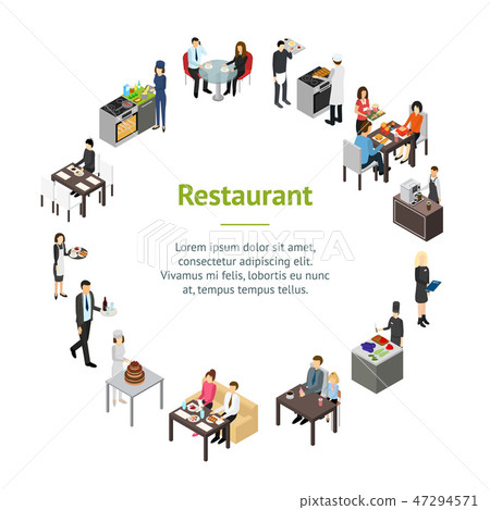 Restaurant Cafe or Bar Personnel People 3d Banner Card Circle Isometric View. Vector Restaurant Cafe or Bar Personnel People 3d Banner Card Circle Isometric View. Vector 47294571