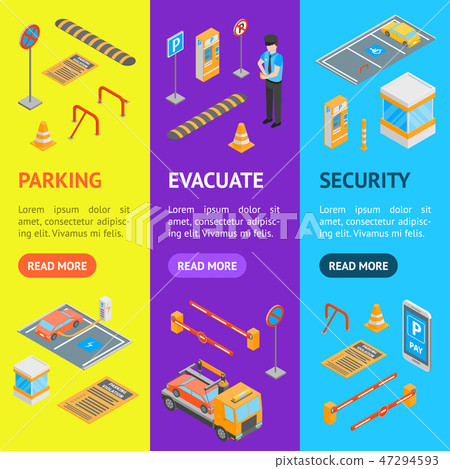 Parking Signs 3d Banner Vecrtical Set Isometric View. Vector Parking Signs 3d Banner Vecrtical Set Isometric View. Vector 47294593