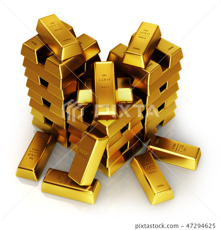 Gold bars on a white background. 47294625