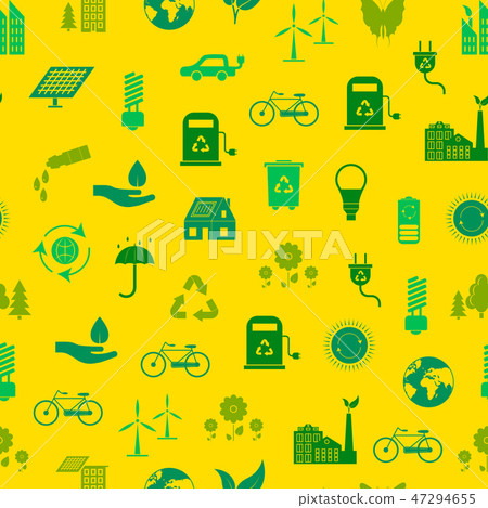 Cartoon Ecology Signs Seamless Pattern Background. Vector 47294655