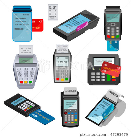 Payment machine vector pos banking terminal for credit card paying through machining cardreader or Payment machine vector pos banking terminal for credit card paying through machining cardreader or 47295479