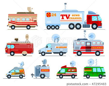 Broadcast car vector tv vehicle broadcasting van with antenna satellite media and television 47295483