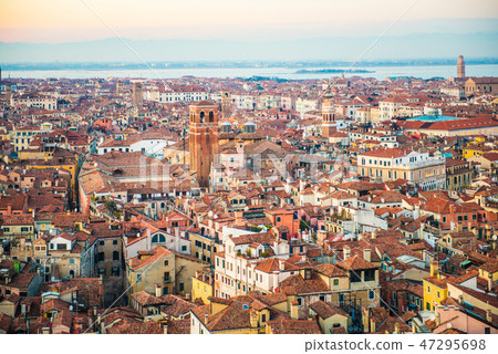 Venice Street of Venezia stained in the sunset overlooking the bell tower of Saint Mark's Square Venice Street of Venezia stained in the sunset overlooking the bell tower of Saint Mark's Square 47295698