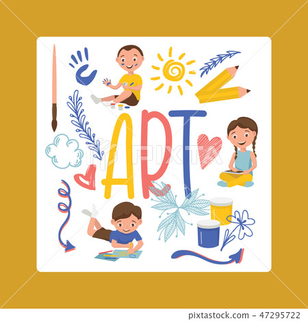 Drawing Kids Vector Boy Girl Character Painting Stock Illustration