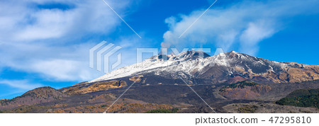 Mount Etna Volcano with smoke Sicily island Italy Mount Etna Volcano with smoke Sicily island Italy 47295810
