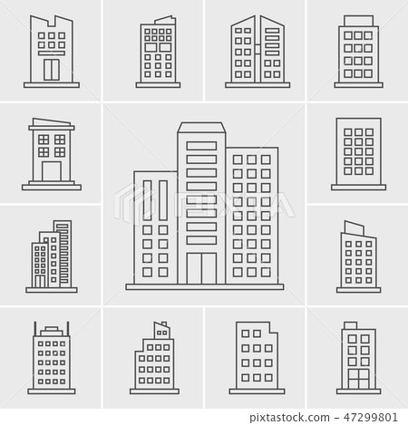 Line Building Icons Vector set-插圖素材 [47299801] - PIXTA圖庫