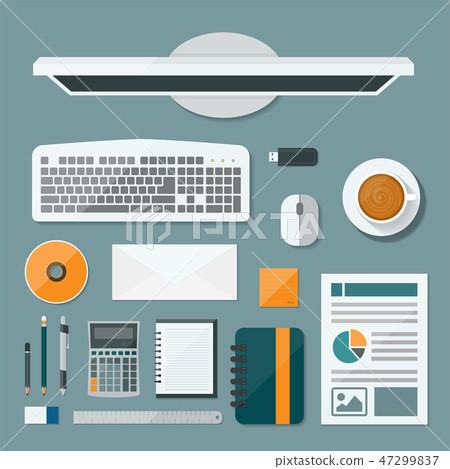 Top view computer of desk background, Flat vector 47299837