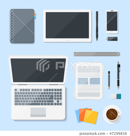 Top view Computer Laptop vector design on desk 47299838