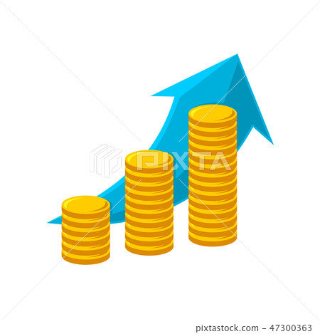 Golden coins money with arrow up symbol 47300363