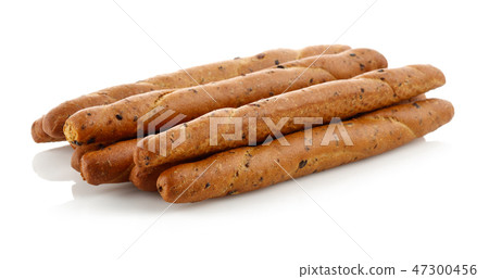 Breadsticks or grissini on white background 47300456