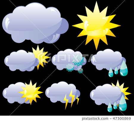 Weather icons on black background Weather icons on black background 47300869