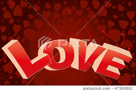 Red valentine card with big LOVE word and curls Red valentine card with big LOVE word and curls 47300882