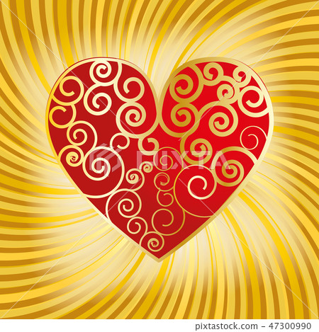 Valentine card with heart and curls Valentine card with heart and curls 47300990