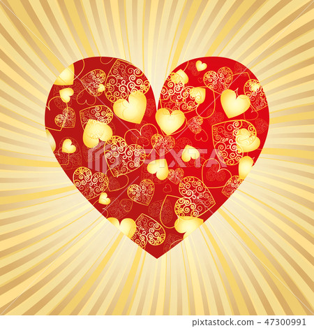 Valentine gold card with heart Valentine gold card with heart 47300991