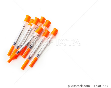 Several insulin syringes for for injection white isolated background Several insulin syringes for for injection white isolated background 47301367