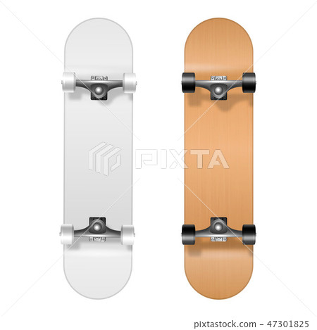 Skateboarding. Vector Realistic 3d White and Wooden Blank Skateboard Icon Set Closeup Isolated on 47301825