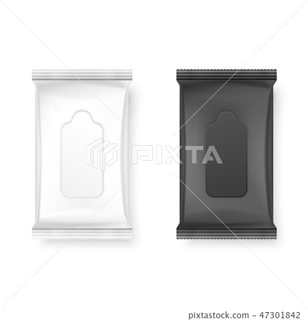 Vector Realistic 3d White and Black Wet Wipes Package Icon Set Closeup Isolated on White Background 47301842