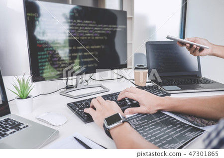 Programmers cooperating at Developing programming and website wo Programmers cooperating at Developing programming and website wo 47301865
