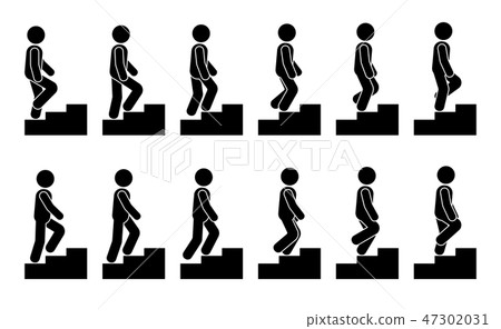 Stick figure male on stairs icon set Stick figure male on stairs icon set 47302031