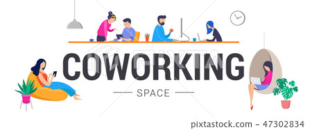 插图素材 co-working space concept illustration.