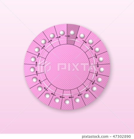 Vector Realistic Pink Packaging of Birth Control Pills in Blister Closeup Isolated. Contraceptive 47302890