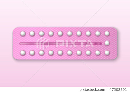 Vector Realistic Pink Packaging of Birth Control Pills in Blister Closeup Isolated. Contraceptive 47302891