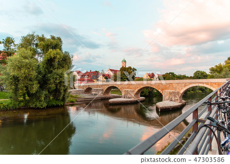 Footbridge the Stone Bridge across Danube river Footbridge the Stone Bridge across Danube river 47303586