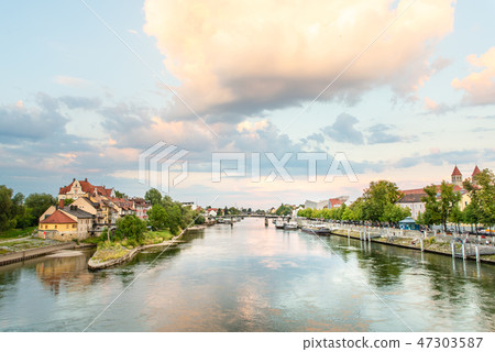Danube river in Regensburg, Germany. Landscape Danube river in Regensburg, Germany. Landscape 47303587