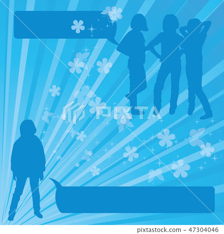 Girl sihouette on blue background 47304046