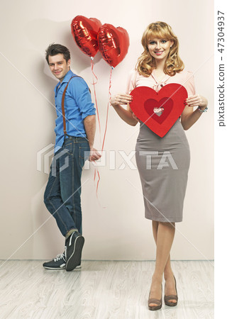 Young couple with valentine's marks Young couple with valentine's marks 47304937