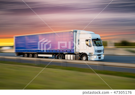 Truck with container on road, cargo transportation concept. Truck with container on road, cargo transportation concept. 47305176
