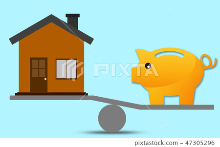 Scale with piggy bank and hous Scale with piggy bank and hous 47305296