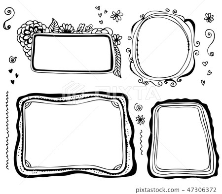 Hand drawn vector border line frame elements set  47306372