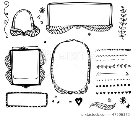 Hand drawn vector border line frame elements set Hand drawn vector border line frame elements set 47306373