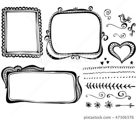 Hand drawn vector border line frame elements set Hand drawn vector border line frame elements set 47306376