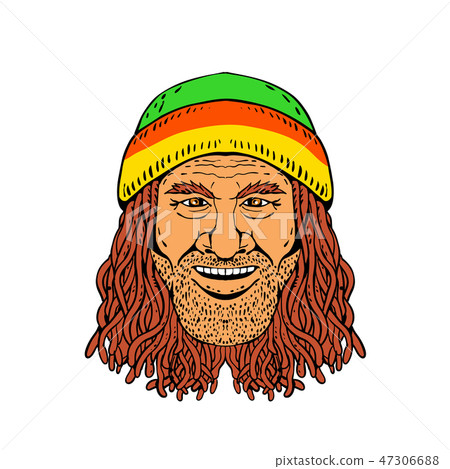 Rastafarian Head Front Drawing Color 47306688
