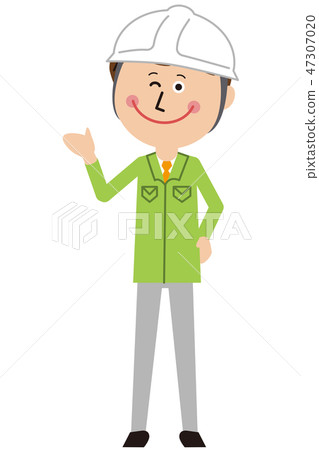 Worker in a pop green uniform male guidance Worker in a pop green uniform male guidance 47307020