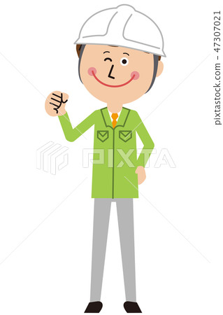 Worker in pop green uniform male guts pose Worker in pop green uniform male guts pose 47307021